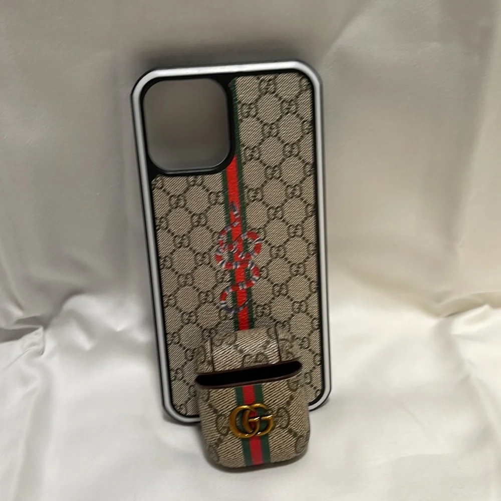 Gucci (fake) iphone 12promax phone case and matching airpod case